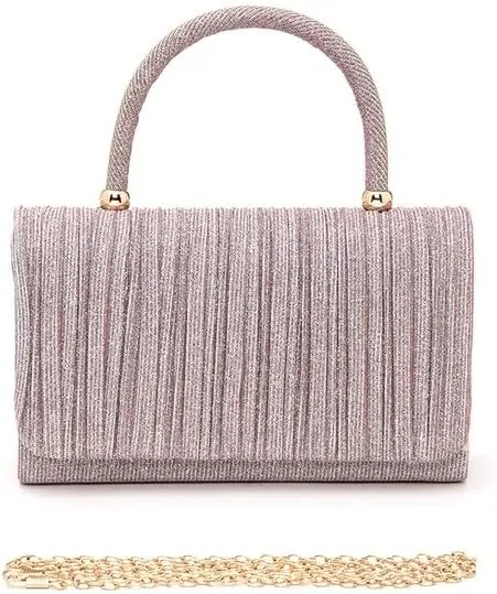 Lurex Pleated Top Handle Sparkly Handbag with Chain Evening Clutch Bag Luxury Womens Handbag Parties Weddings Dinners