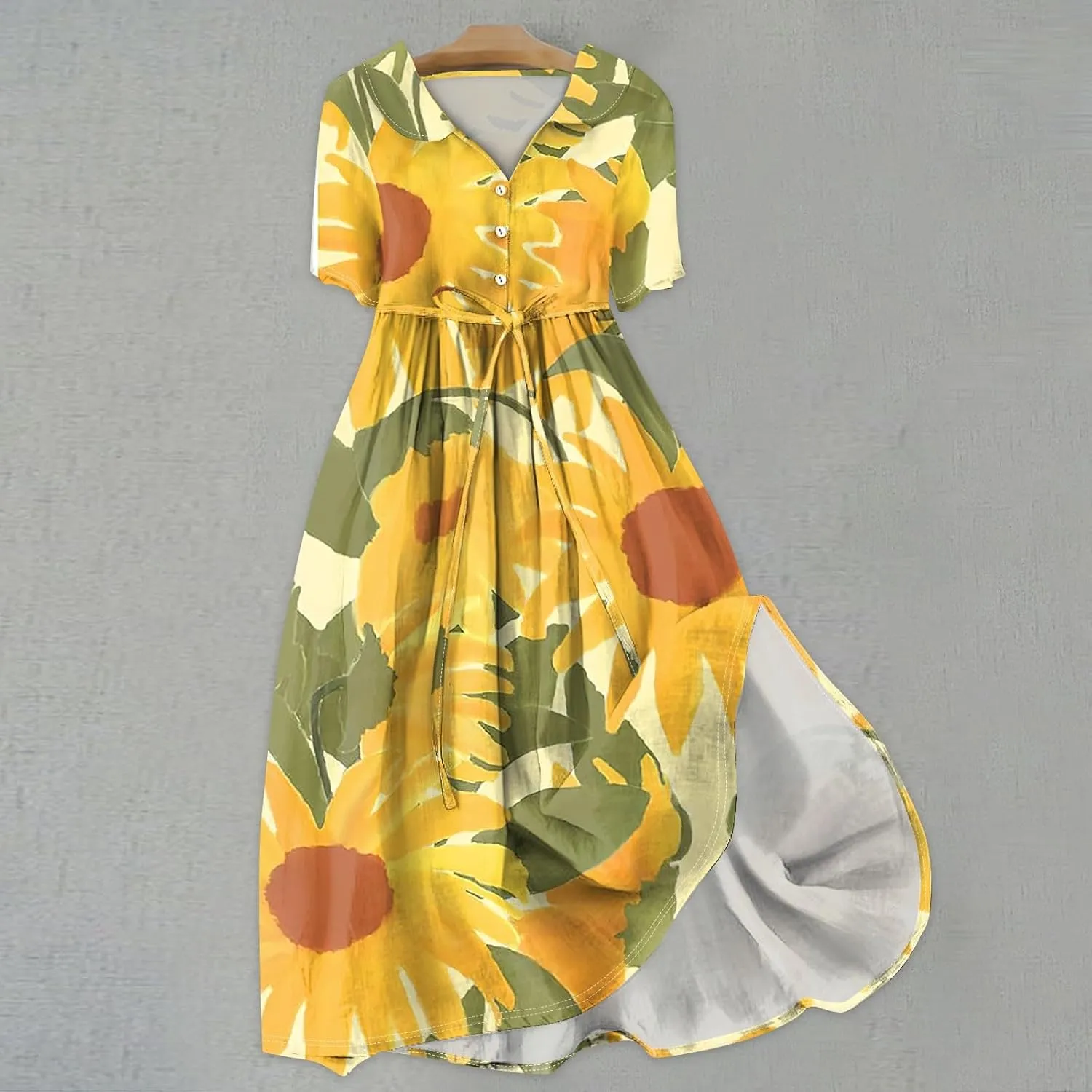 Maxi Dresses for Women 2025 Flowy Spring Summer Button Front Tie Swing Maxi Dress