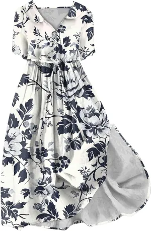 Maxi Dresses for Women 2025 Flowy Spring Summer Button Front Tie Swing Maxi Dress