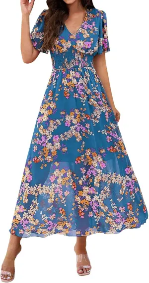 Maxi Dresses for Women 2025 Maxi Dresses for Women 2025 Flowy Ruffle Short Sleeve Waist