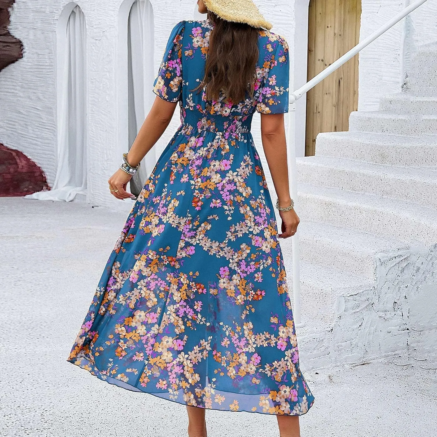 Maxi Dresses for Women 2025 Maxi Dresses for Women 2025 Flowy Ruffle Short Sleeve Waist