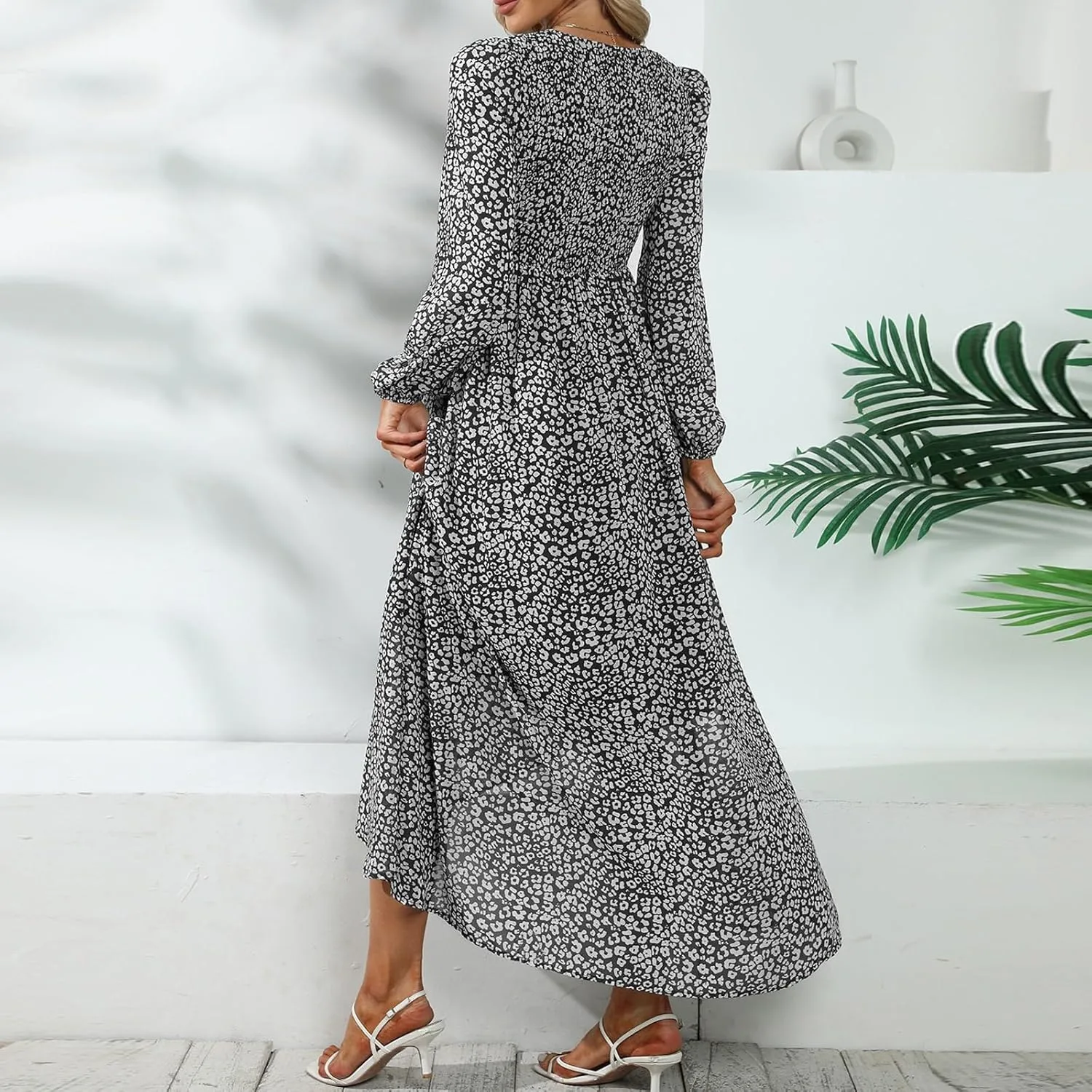 Maxi Dresses for Women 2025 Summer Dresses Chiffon Dress Flowy High Slit Long Sleeve
