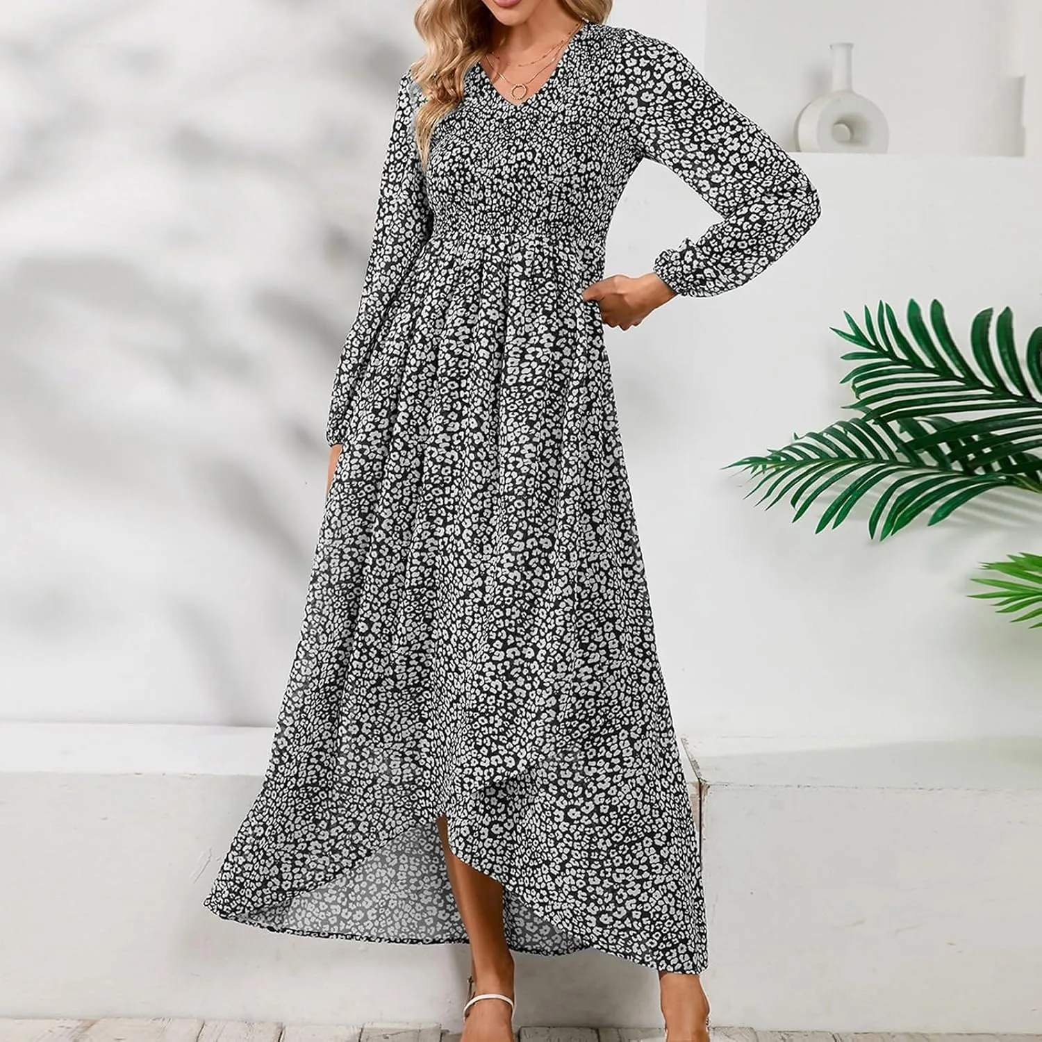 Maxi Dresses for Women 2025 Summer Dresses Chiffon Dress Flowy High Slit Long Sleeve