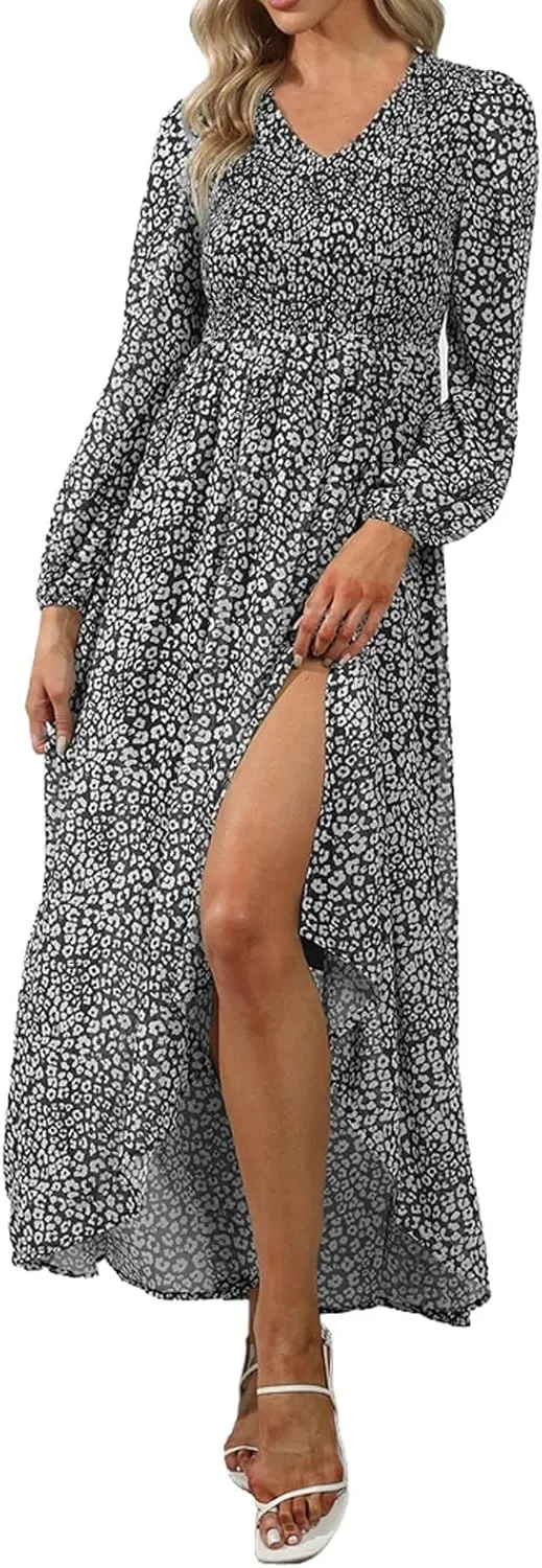 Maxi Dresses for Women 2025 Summer Dresses Chiffon Dress Flowy High Slit Long Sleeve