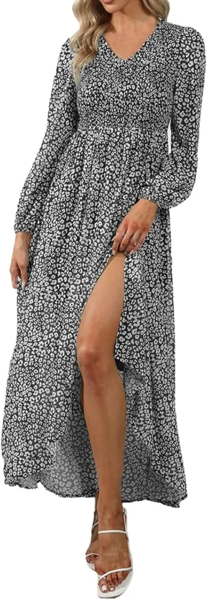 Maxi Dresses for Women 2025 Summer Dresses Chiffon Dress Flowy High Slit Long Sleeve