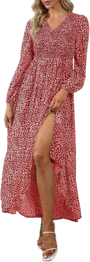 Maxi Dresses for Women 2025 Summer Dresses Chiffon Dress Flowy High Slit Long Sleeve