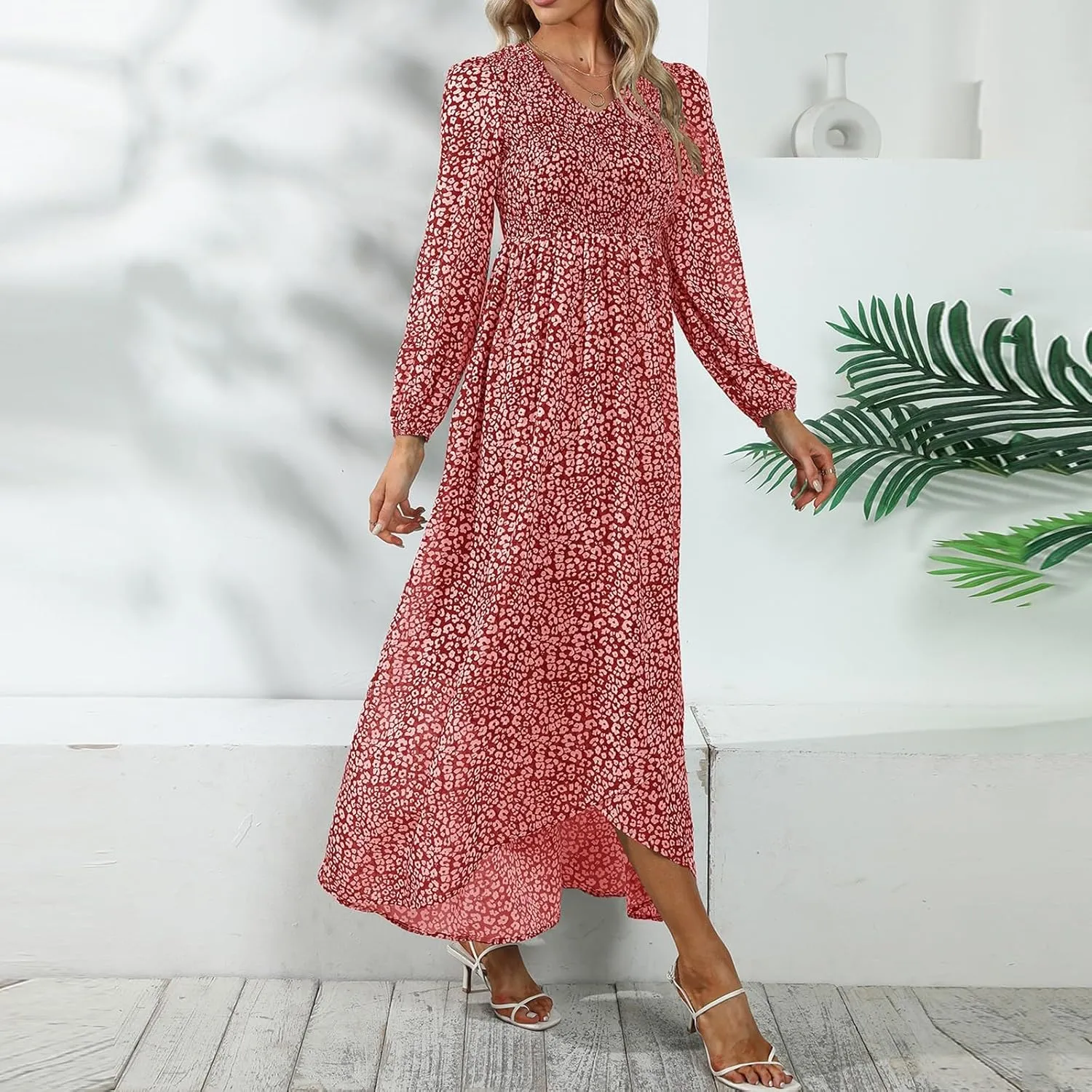 Maxi Dresses for Women 2025 Summer Dresses Chiffon Dress Flowy High Slit Long Sleeve