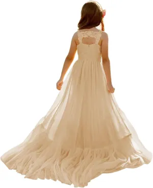 MCieloLuna Boho Flower Girl Dress for Wedding 2025 Floor Length Elegant Lace Applique First Communion Dresses