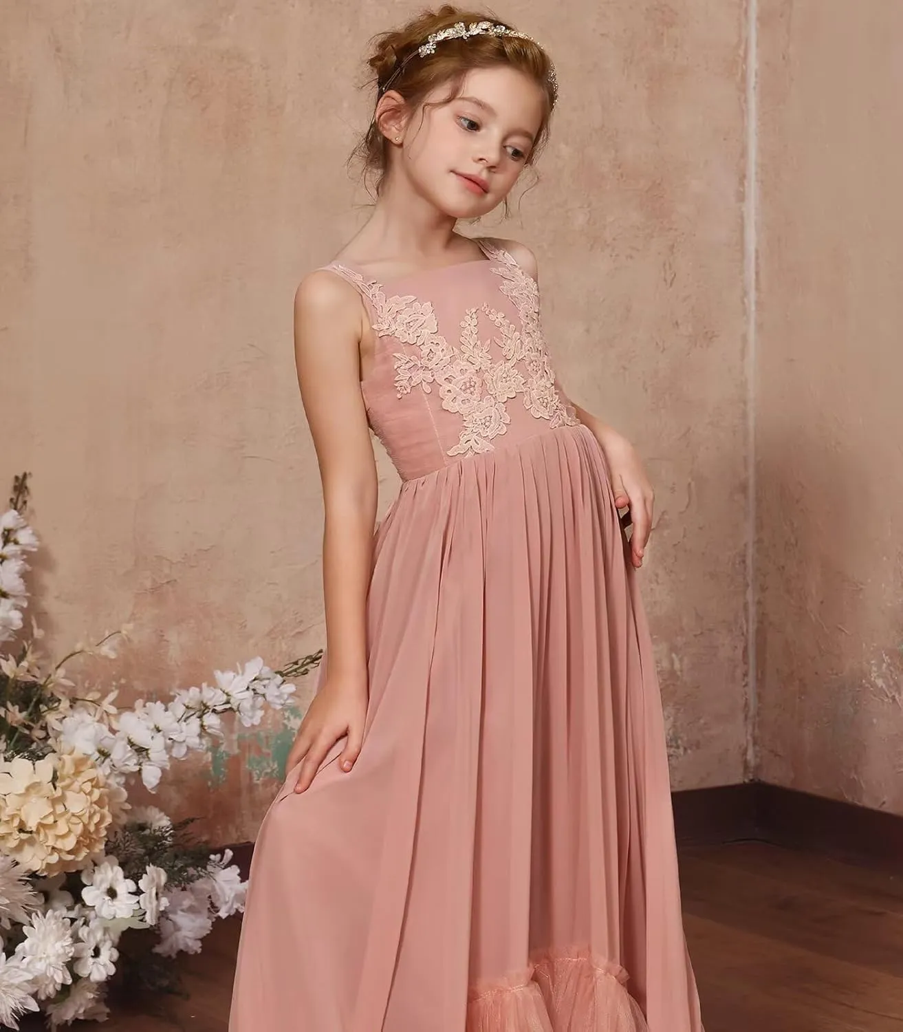 MCieloLuna Boho Flower Girl Dress for Wedding 2025 Floor Length Elegant Lace Applique First Communion Dresses