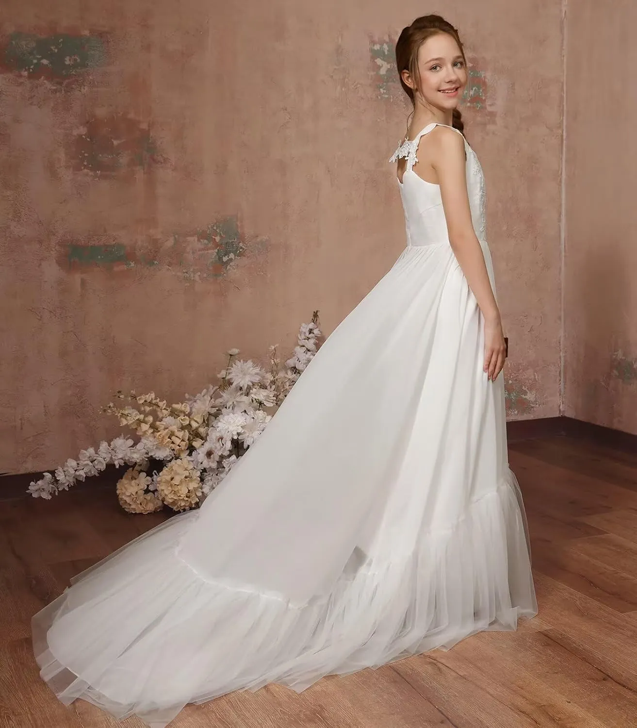 MCieloLuna Boho Flower Girl Dress for Wedding 2025 Floor Length Elegant Lace Applique First Communion Dresses