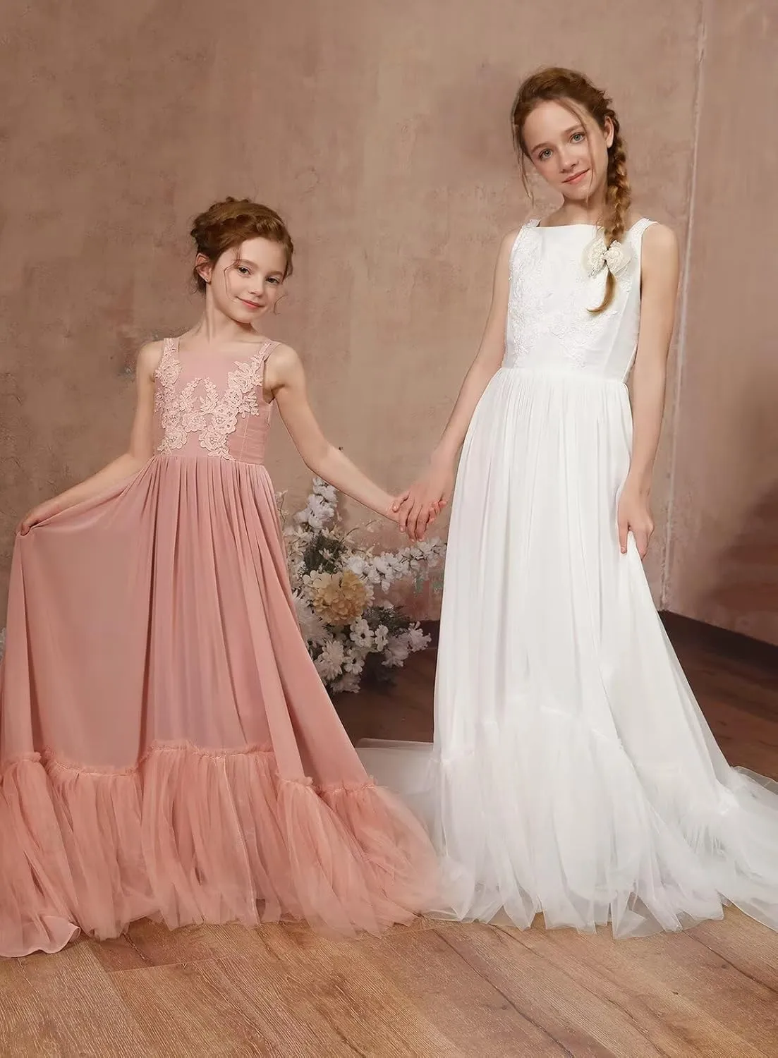 MCieloLuna Boho Flower Girl Dress for Wedding 2025 Floor Length Elegant Lace Applique First Communion Dresses