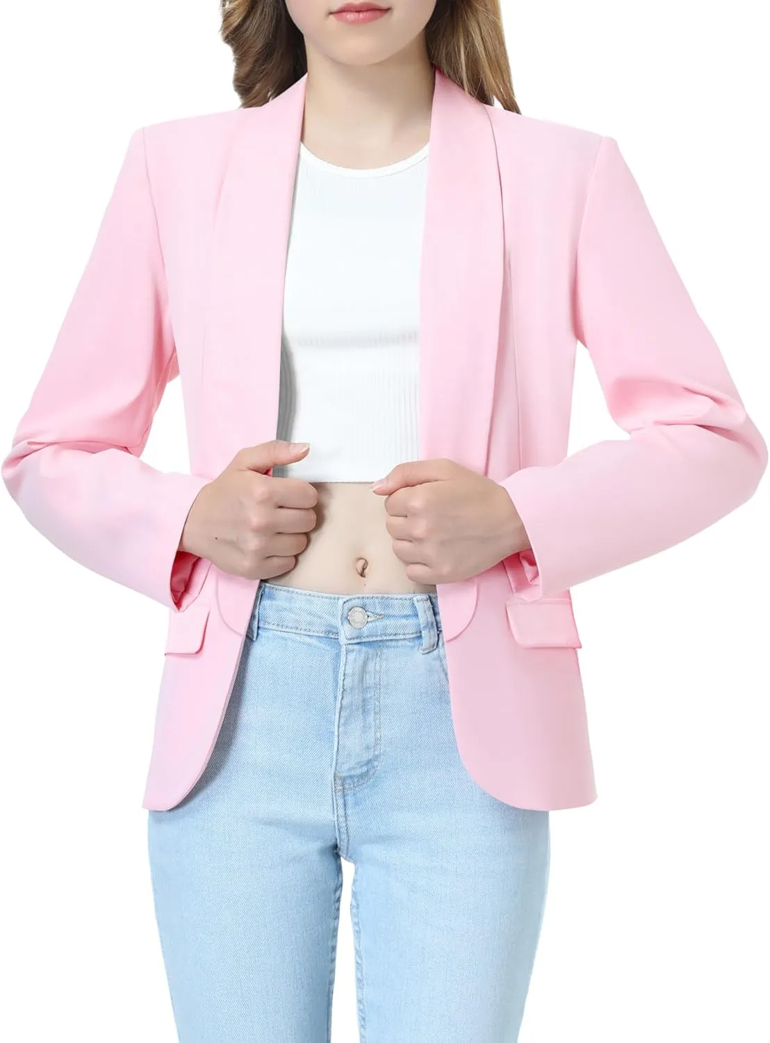 Mebius Girls Blazer Jacket Long Sleeve Shawl Collar Open Front Formal Blazers Suit Inner Pocket for Kids Size 6-12 Year