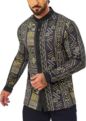 Men's African Traditional Pattern Print Shirt Casual Long Sleeve Button Down Shirts Luxury Printed Dashiki for Men