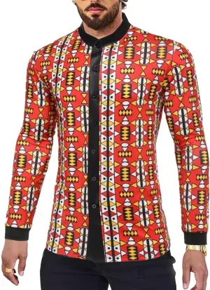 Men's African Traditional Pattern Print Shirt Casual Long Sleeve Button Down Shirts Luxury Printed Dashiki for Men