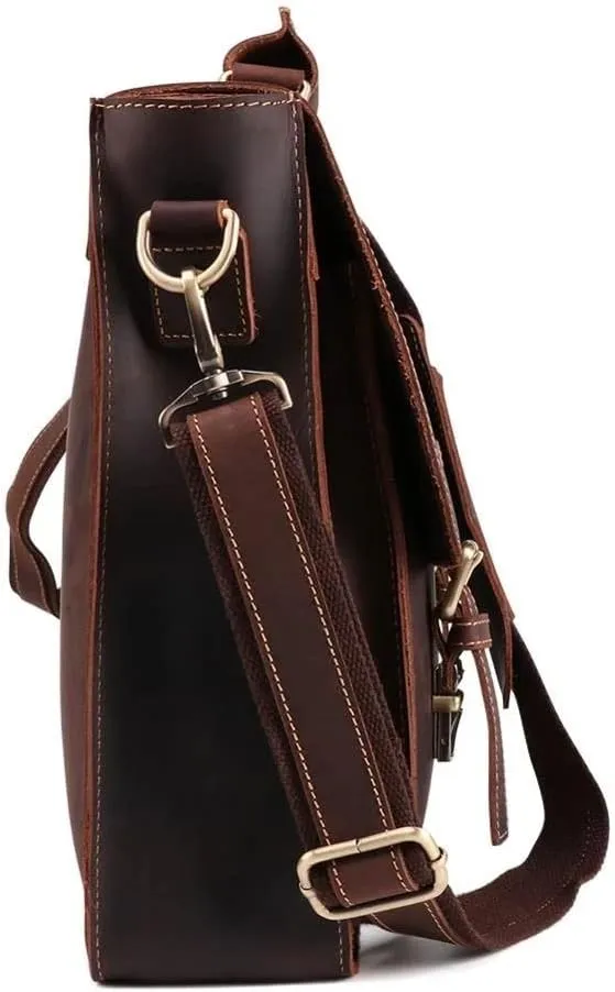 Men's Handbag Crazy Horse Leather Tote Shoulder Bag Leather Briefcase (A One Size)