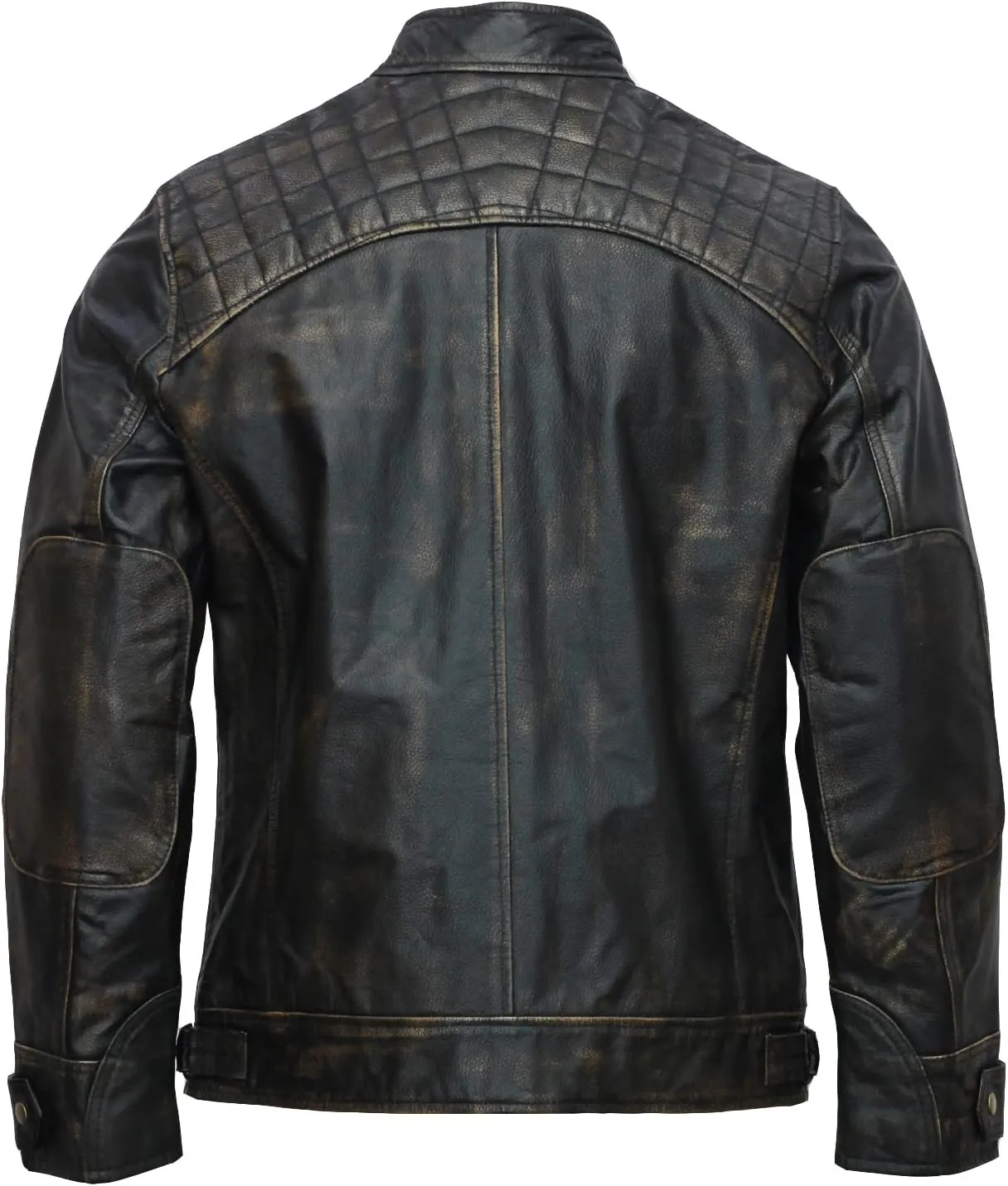 Mens Skull & Bones Black Distressed Leather Vintage Motorcycle Cowhide Jacket
