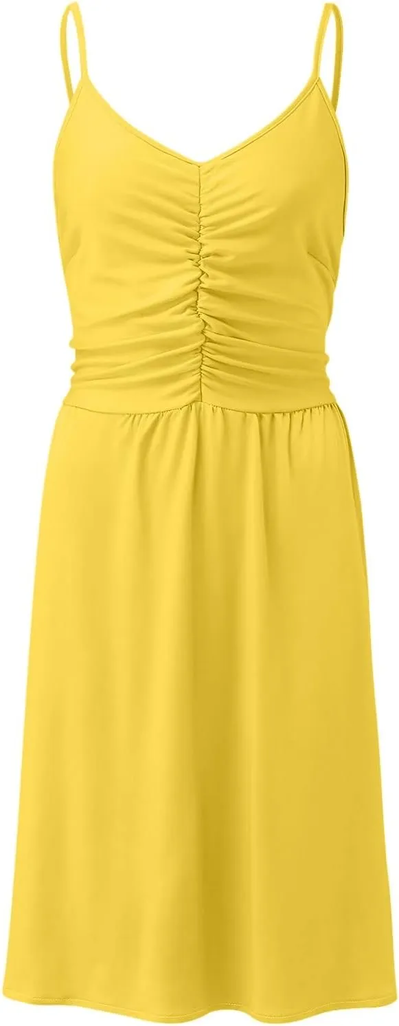 Midi Dresses for Women 2025 Summer Sleeveless V Neck Spaghetti Strap Beach Dress Casual Loose Swing Cute Sundresses