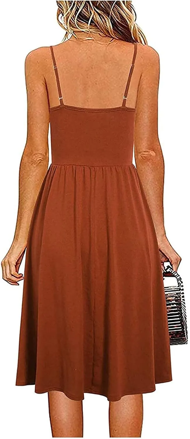 Midi Dresses for Women 2025 Summer Sleeveless V Neck Spaghetti Strap Beach Dress Casual Loose Swing Cute Sundresses
