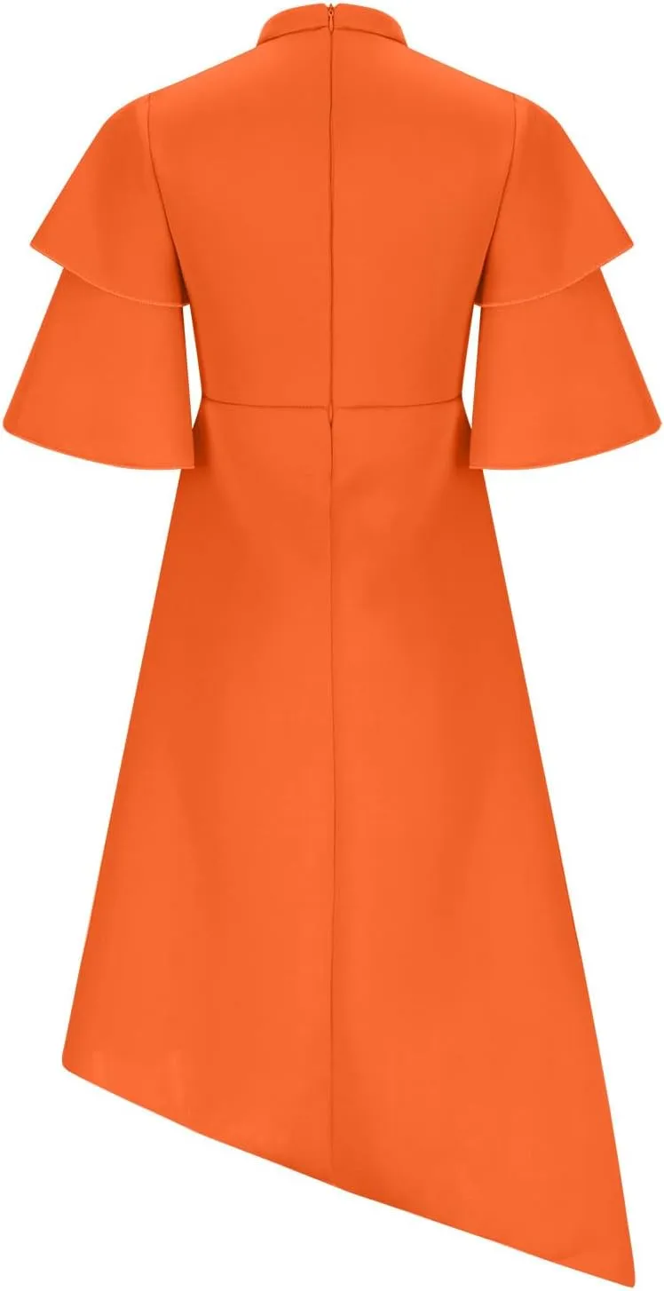 Midi Dresses for Women Casual Boho Flare Sleeve Asymmetrical Hem Dress Fall Fashion Club Party Dresses Trendy Clothes