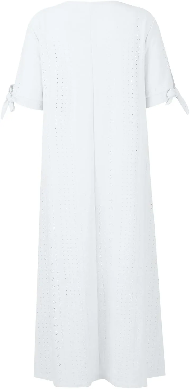 Midi Dresses for Women Wedding Guest Sexy V Neck Cold Shoulder Trendy Plus Size Button Up Short Sleeve Summer Dress