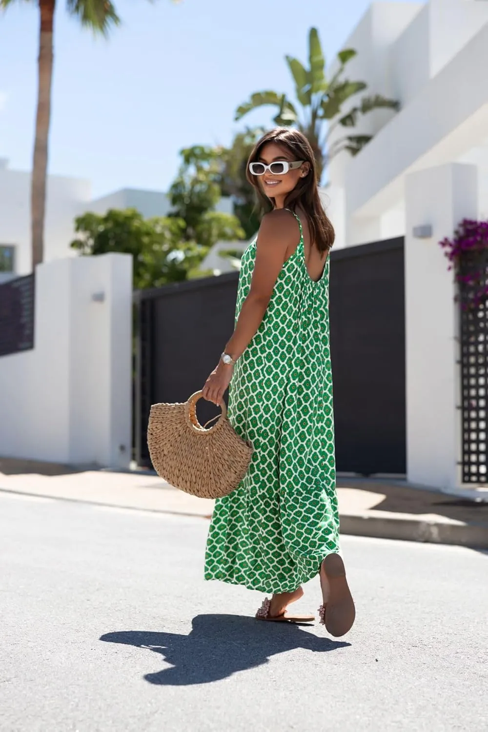 miduo Womens Summer Bohemian Pattern Spaghetti Straps Sleeveless Casual Maxi Long Dresses