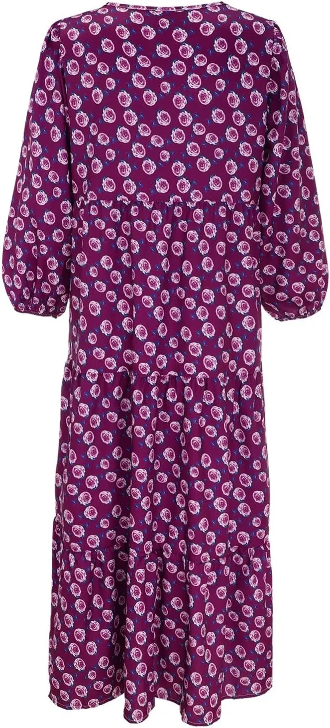 Milk Maid Dress for Women 2025 Floral Print Puff Sleeve Short Sleeve Maxi Dress with Elastic Waist Summer Casual Outfit