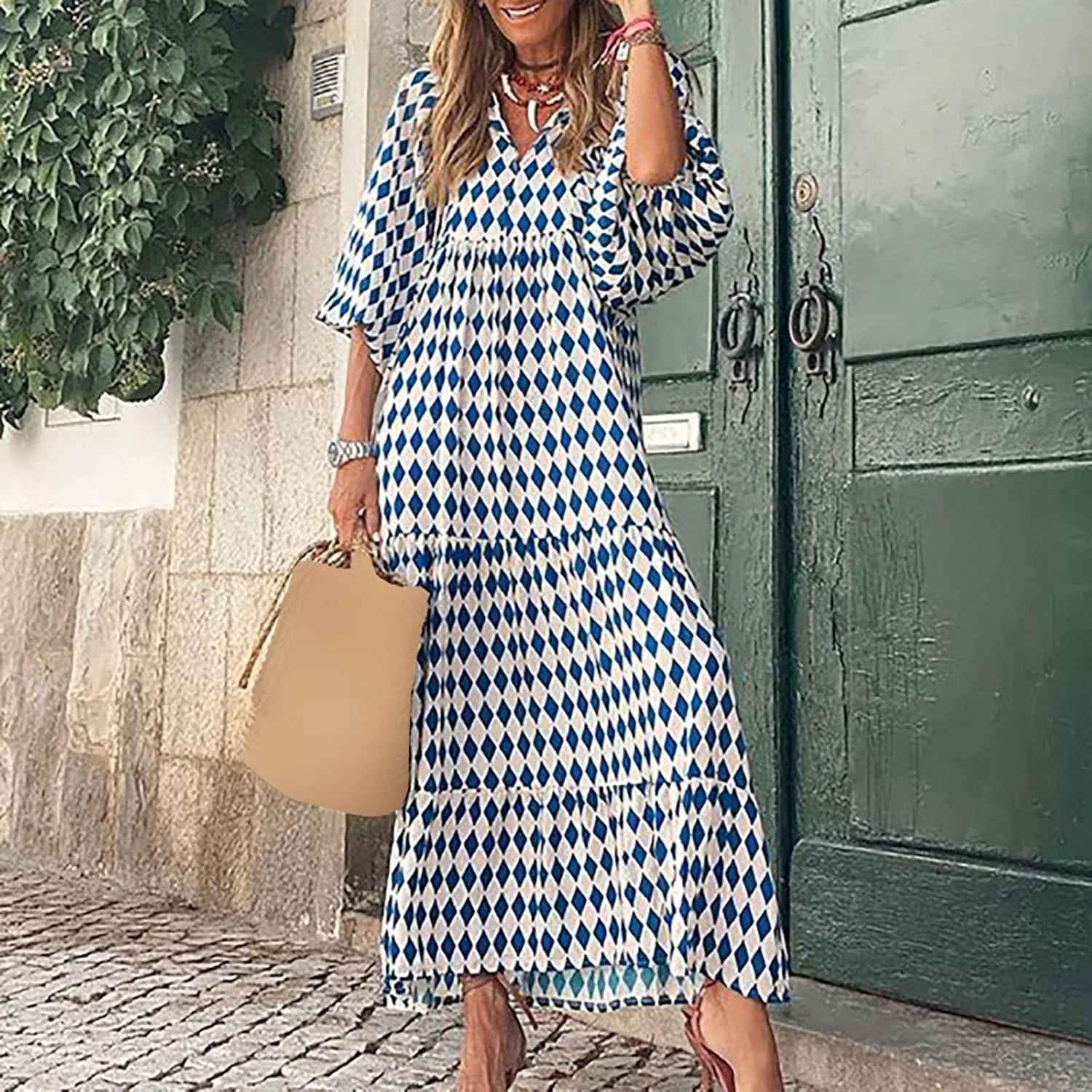 Milk Maid Dress for Women 2025 Floral Print Puff Sleeve Short Sleeve Maxi Dress with Elastic Waist Summer Casual Outfit