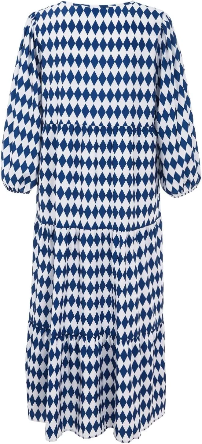 Milk Maid Dress for Women 2025 Floral Print Puff Sleeve Short Sleeve Maxi Dress with Elastic Waist Summer Casual Outfit