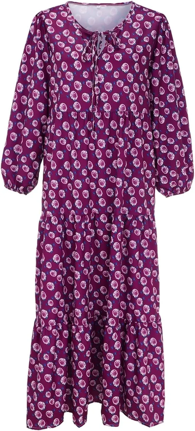 Milk Maid Dress for Women 2025 Floral Print Puff Sleeve Short Sleeve Maxi Dress with Elastic Waist Summer Casual Outfit