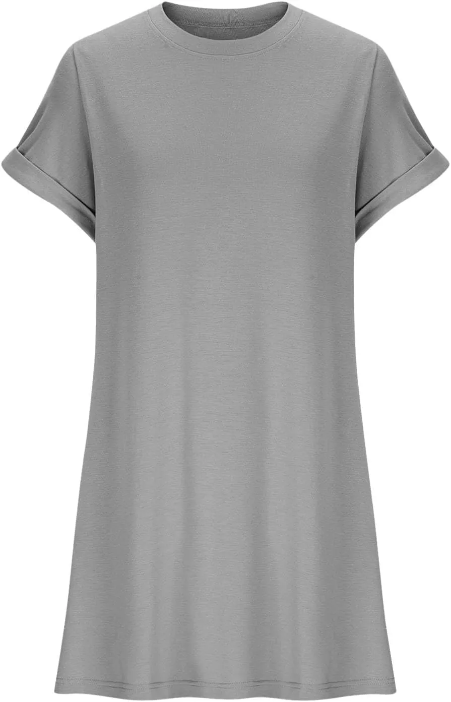 Mini Dress for Women Beach Vacation Pocket Mini Dresses for Women with Short Sleeves Summer Casual Loose Wrap Dress