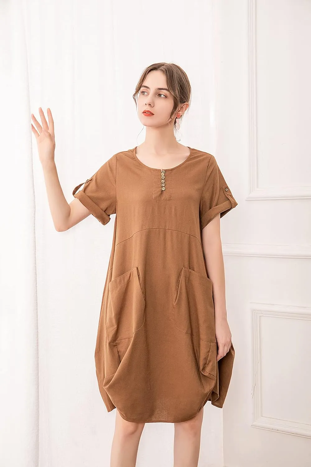 Minibee Women's Ruffle Oversize Casual Midi Dresses with Pockets