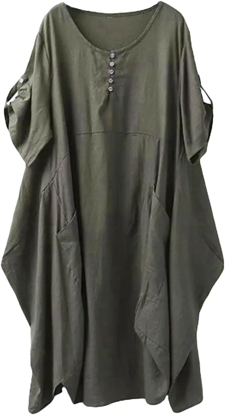 Minibee Women's Ruffle Oversize Casual Midi Dresses with Pockets