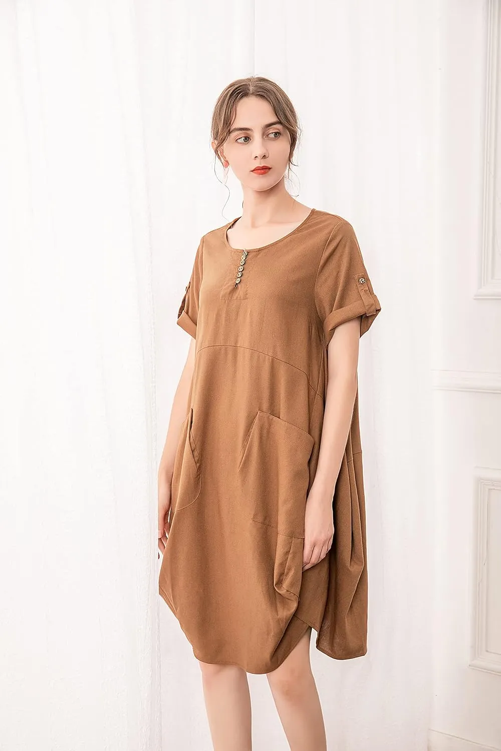 Minibee Women's Ruffle Oversize Casual Midi Dresses with Pockets