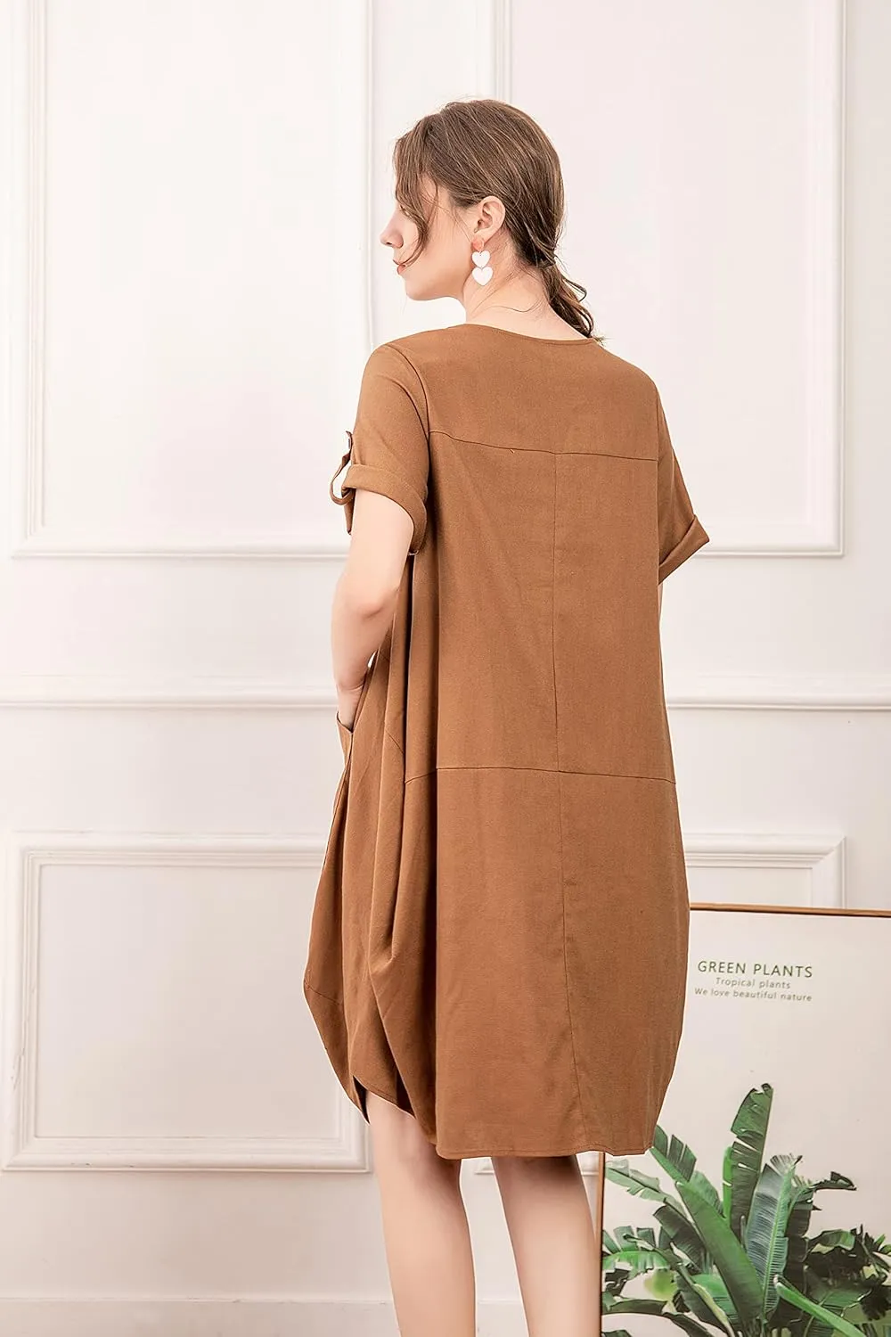 Minibee Women's Ruffle Oversize Casual Midi Dresses with Pockets