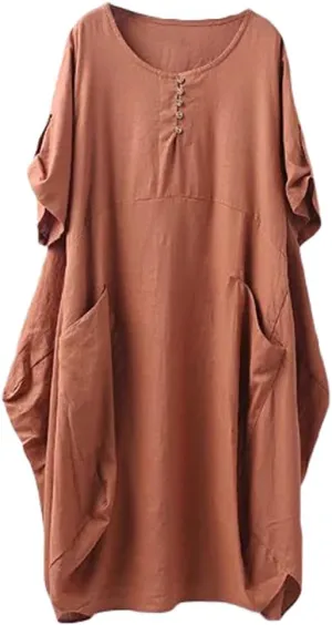 Minibee Women's Ruffle Oversize Casual Midi Dresses with Pockets