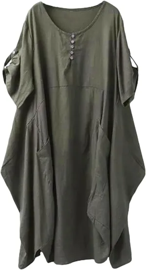 Minibee Women's Ruffle Oversize Casual Midi Dresses with Pockets