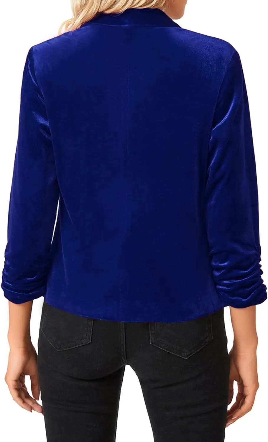 MINTLIMIT Women's Velvet Blazer 3/4 Ruched Sleeve Jacket Shawl Lapel Open Front Casual Blazers Jackets