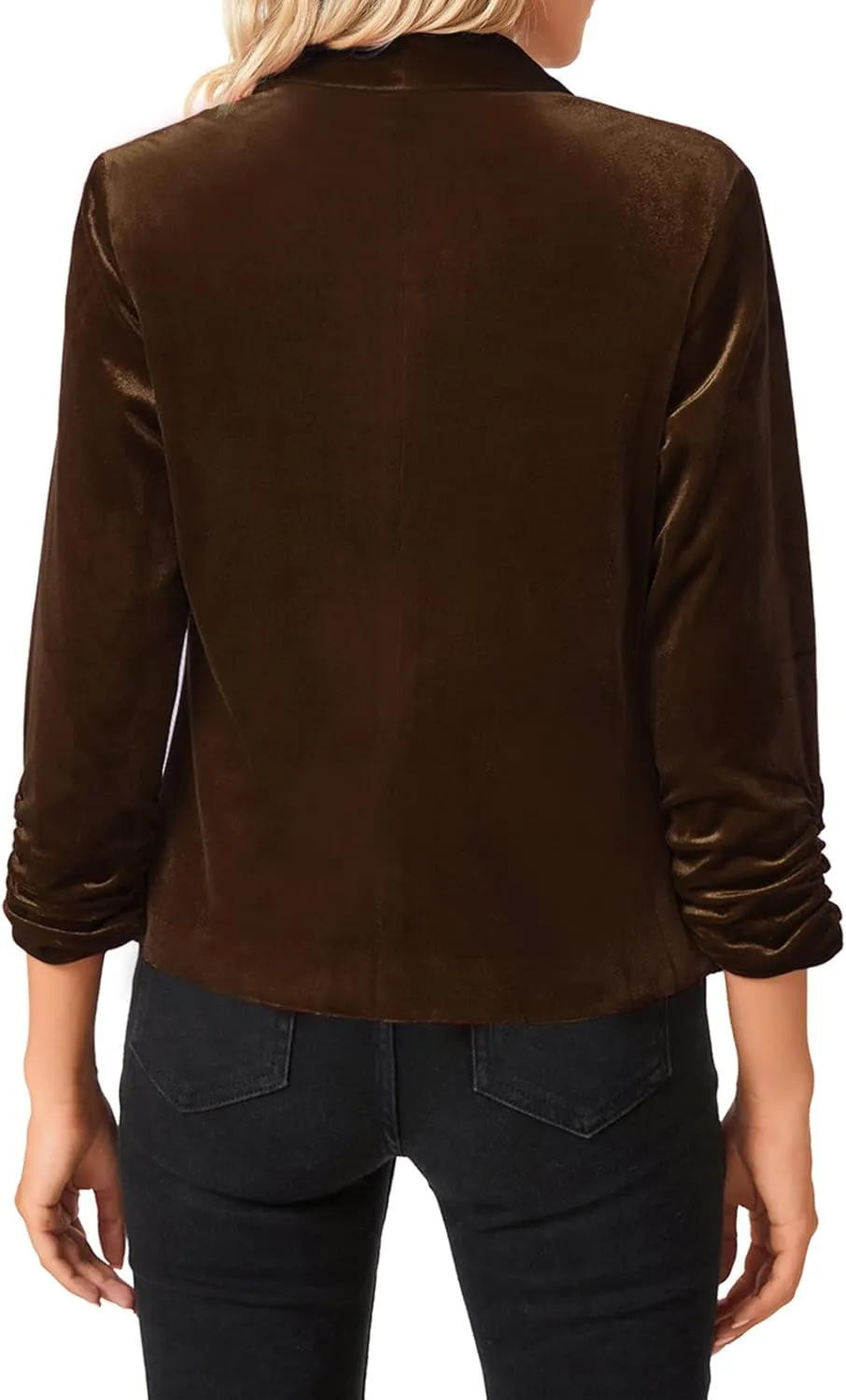MINTLIMIT Women's Velvet Blazer 3/4 Ruched Sleeve Jacket Shawl Lapel Open Front Casual Blazers Jackets
