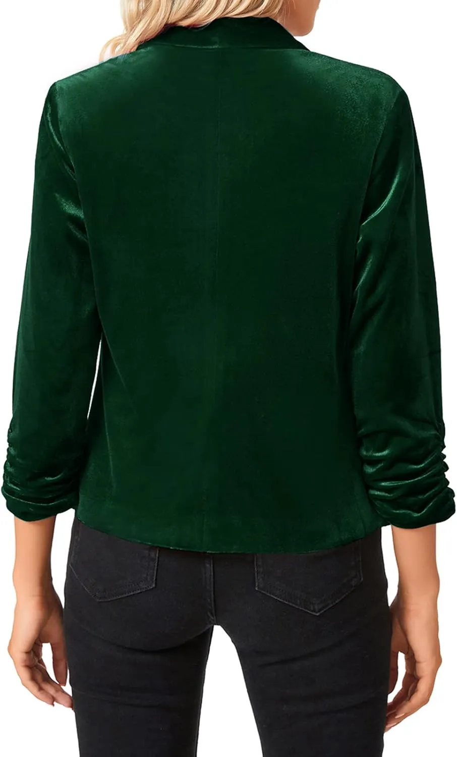 MINTLIMIT Women's Velvet Blazer 3/4 Ruched Sleeve Jacket Shawl Lapel Open Front Casual Blazers Jackets