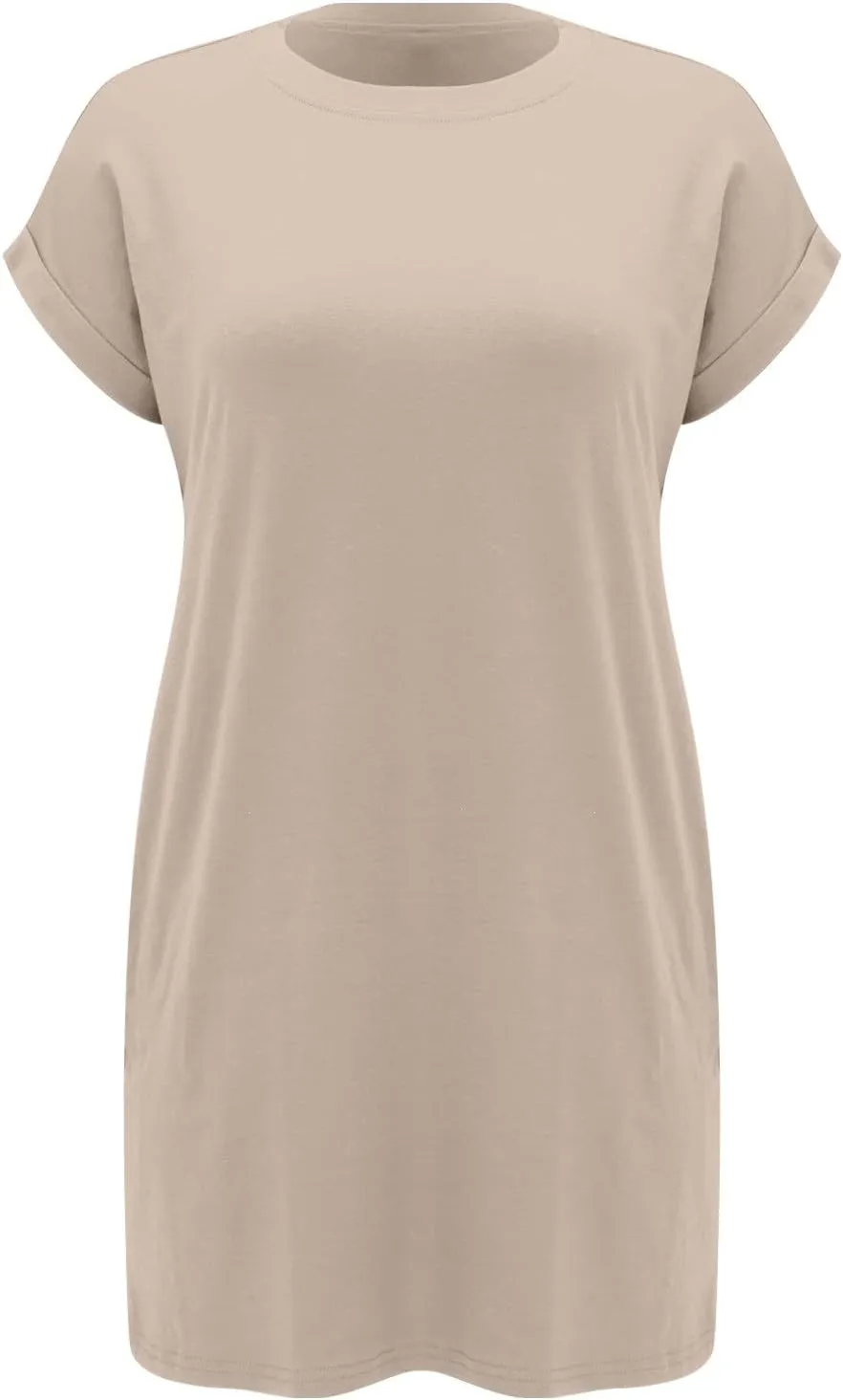 Moomoo Dresses for Women Solid Color Round Neck Batwing Sleeve T-Shirt Dress with Hidden Pockets