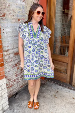 Mosaic Chic Blue Print Dress