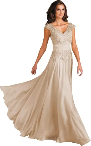 Mother of The Bride Dresses Chiffon Women's Lace Applique Wedding Dress V-Neck Sleeveless Long Formal Evening Gowns