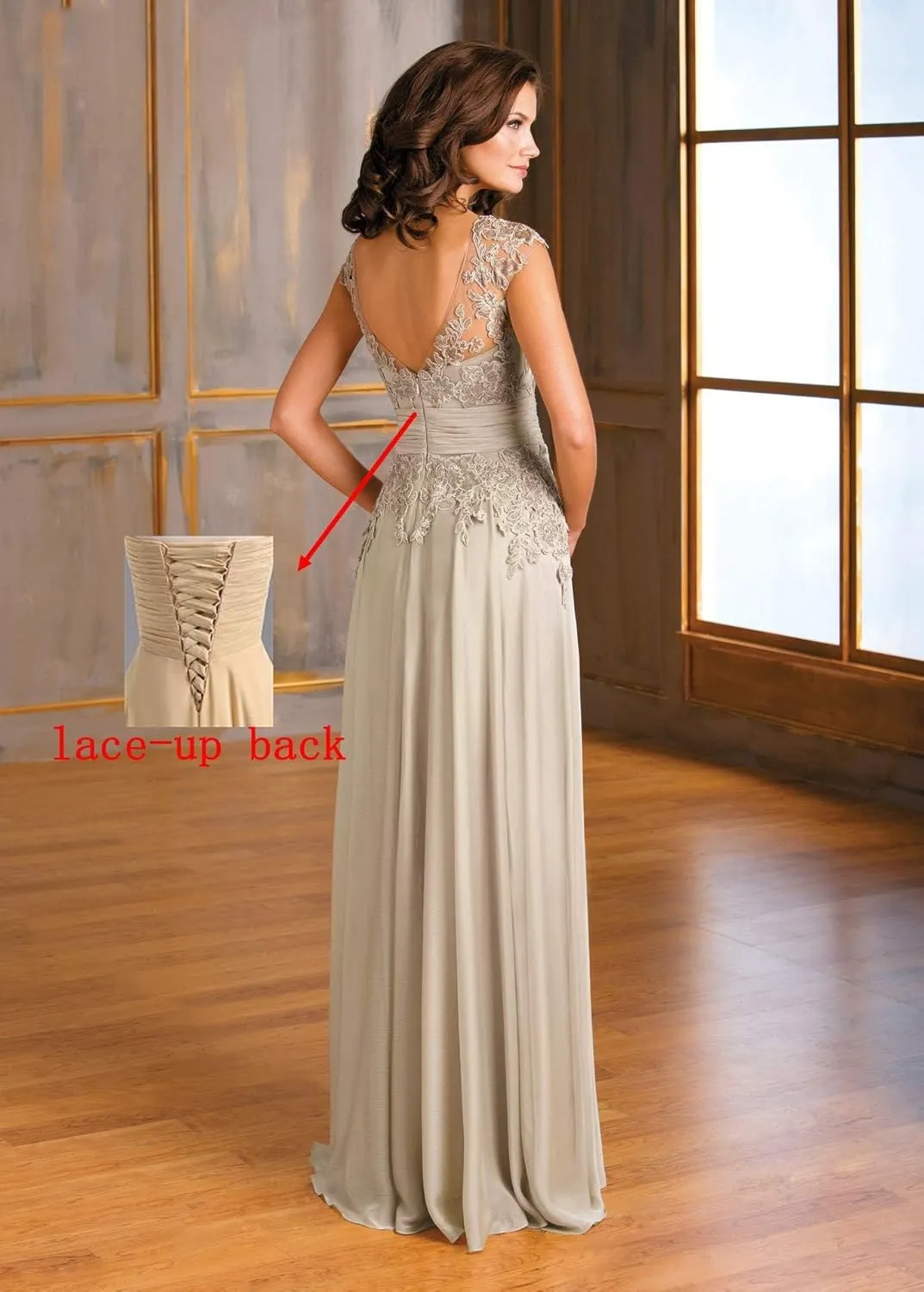 Mother of The Bride Dresses Chiffon Women's Lace Applique Wedding Dress V-Neck Sleeveless Long Formal Evening Gowns
