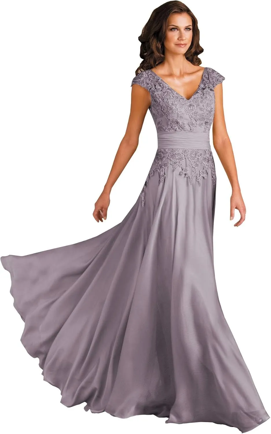 Mother of The Bride Dresses Chiffon Women's Lace Applique Wedding Dress V-Neck Sleeveless Long Formal Evening Gowns