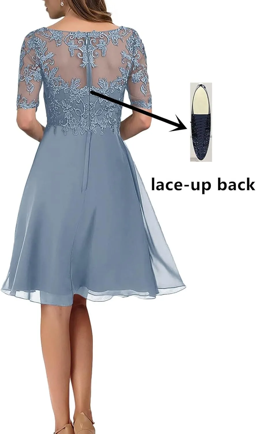 Mother of The Bride Dresses for Wedding Lace Appliques Chiffon V-Neck A-line with Sleeves Formal Evening Gowns