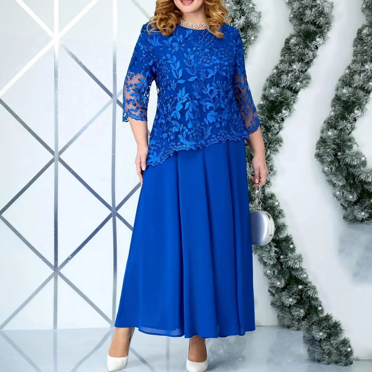 Mother of The Bride Dresses for Women Plus Size Chiffon Lace Wedding Guest Dress Formal Evening Grandmother Dress