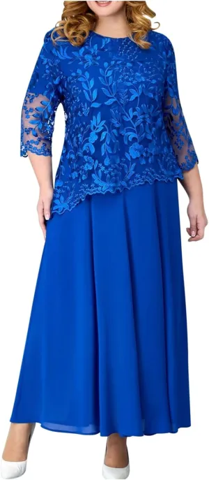 Mother of The Bride Dresses for Women Plus Size Chiffon Lace Wedding Guest Dress Formal Evening Grandmother Dress