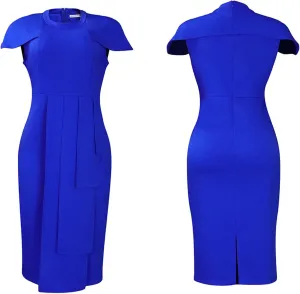 NATHGAM Plus Size Pencil Midi Dress Women Sexy Wrap Front Ruched Bodycon Tiered Dresses Office Business Cocktail Party Dress