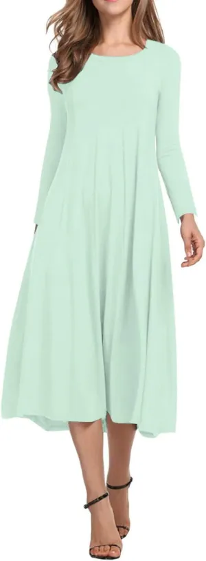 Necooer Women's Casual Loose Plain Pleated Long Dress Short Sleeve Midi Dresses