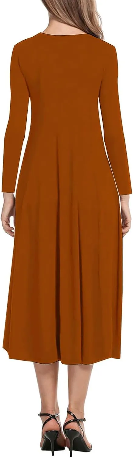 Necooer Women's Casual Loose Plain Pleated Long Dress Short Sleeve Midi Dresses